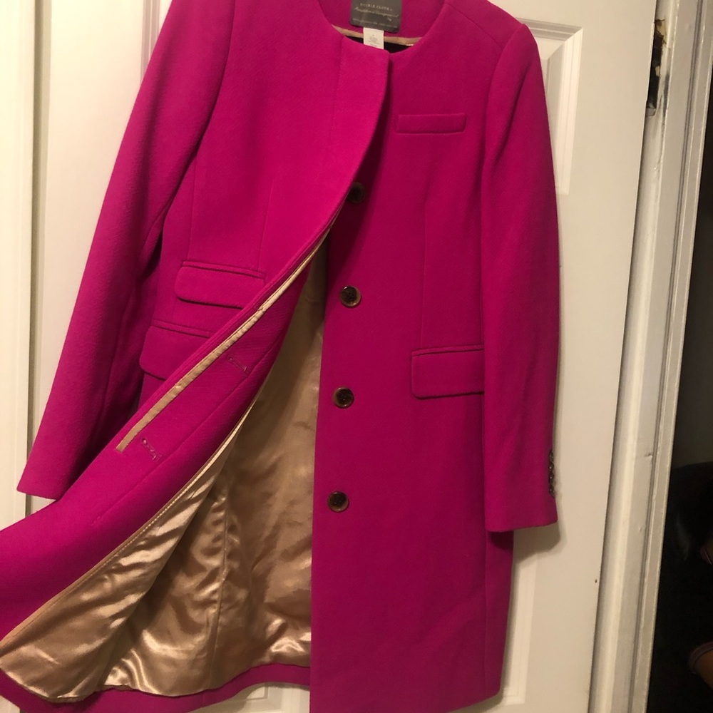 Hot pink J Crew silk lines coat